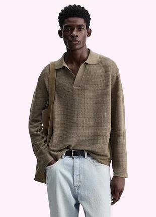 Светр чоловічий з комірцем сітка zara m бежевий
