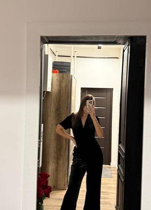 Велюровый длинный комбез