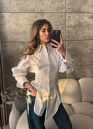 Белая удлинённая рубашка люкс