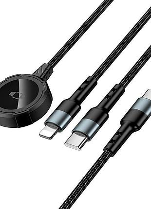 Зарядка qi hoco iwatch+type-c/lightning 3-in-1 charging cable cw64