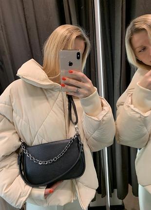 Кожаная женская чёрная сумочка в стиле prada с цепочкой кожа натуральная италия