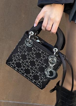Сумка диор mini lady bag black strass cannage satin