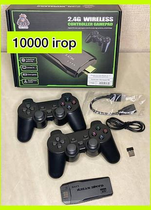 Ігрова приставка для телевізора 10000 ігор game stick m8 4k lite для двох hdmi два джойстики бездротові ретро консолі для тв