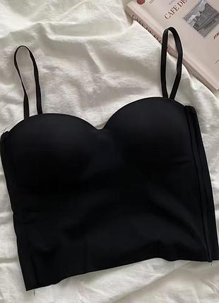 Черный базовый топ с пуш-ап пуш ап эффектом на тонких бретельках с чашками xs s m