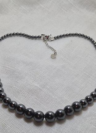 Намисто гематит 3-8 мм, срібло 925