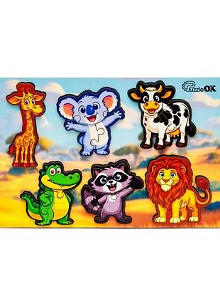 Дерев'яний пазл-вкладиш "розумний світ: дикі тварини" puz-88750 а5, 18 елементів