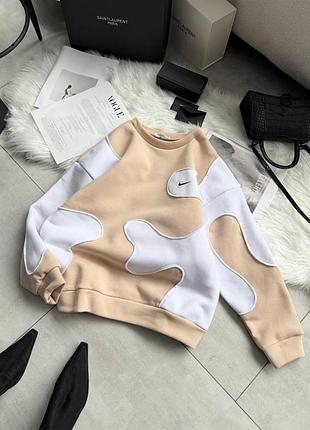 Свитшот женский бежевый белый на флисе теплый осенний весенний зимний