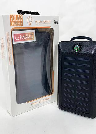 Умб power bank solar 18000 mah мобільне зарядне з сонячною панеллю та лампою, power bank charger black