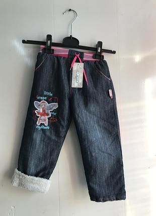 Джинсы на меху 98-110 размер 104, весна/осень/зима, котон