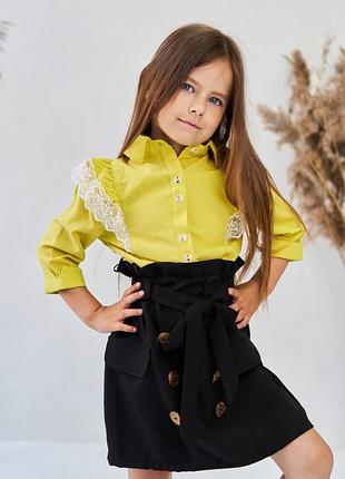 Блуза шифоновая с кружевом 110-164 рост 122