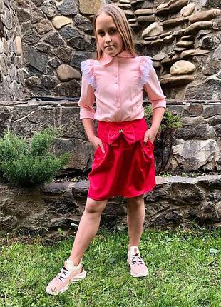 Шифонова блуза з мереживом 116-164 зріст 152