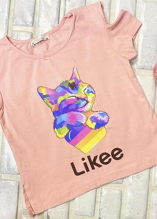 Футболка на дівчинку котик 110-140р туреччина