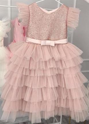 Пышное элегантное платье на девочку 4-8 лет 104-134 рост пудра