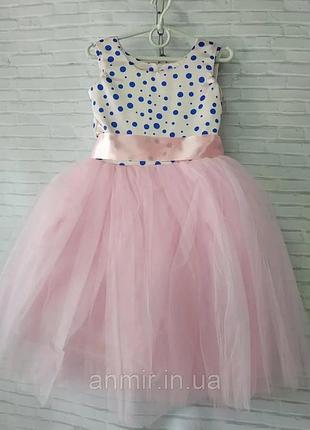 Пышное платье в горох на девочку 5-8 лет 110-134 рост