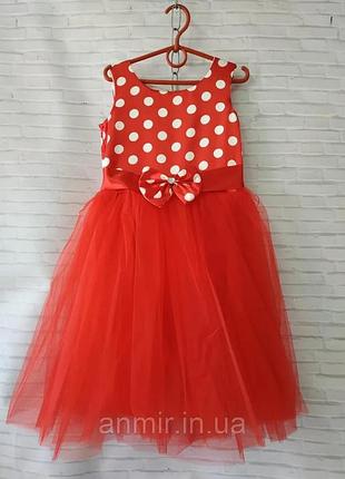 Пишне червоне плаття в горох на дівчинку 5-8 років 110-134 зріст 122