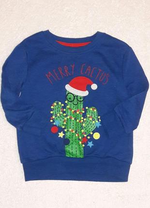 Свитшот, свитер, лонгслив, реглан новогодний на 1,5-2 года с начесом