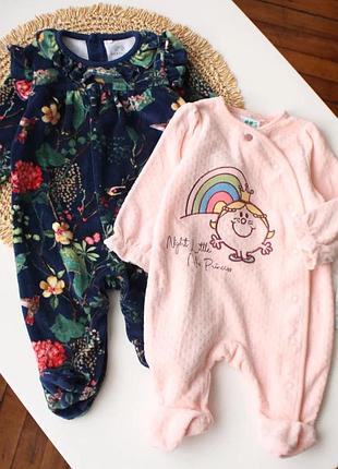 Якісний велюровий чоловічок сліп на дівчинку 0-3 міс