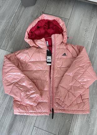 Куртка жіноча w shiny down jk демісезонна коротка з капюшоном adidas  рожевого кольору , розмір l