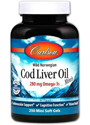 Норвежский рыбий жир, carlson labs, cod liver oil, 280 мг, 250 капсул