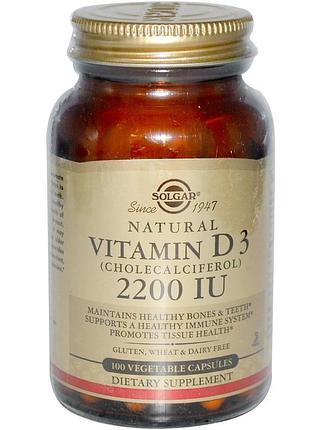 Вітамін д3, solgar, 2200 мо, 100 капсул