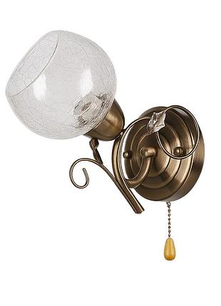 Бра настенное 1 плафон бронза, кракле-стекло с цепочкой под обычную лампочку е27 sneha (9953001017/1)