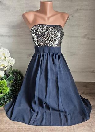 Крутезне плаття сукня паєтки корсетне корсет шифон синє святкове