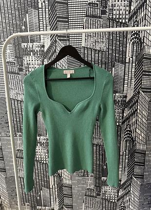 Зелена жіноча кофтинка h&m вʼязана базова кофта з довгим рукавом h&m