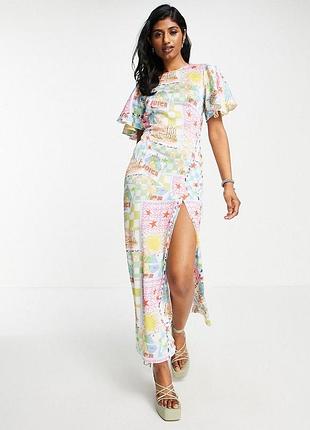Стильна міді сукня asos design принт петчворк печворк відкрита спина 3