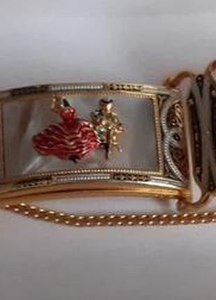 Винтажный браслет  в стиле дамаскин, испания.   позолота 24к.золотом.