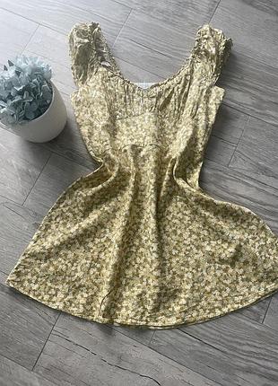 Коротка сукня zara бавовна жовто-зелена квітковий принт