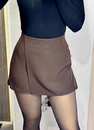 Шоколадна спідниця - шортики з костюмної тканини, графітова спідниця - шортики з костюмної тканини, мокко спідниця - шортики з костюмної тканини