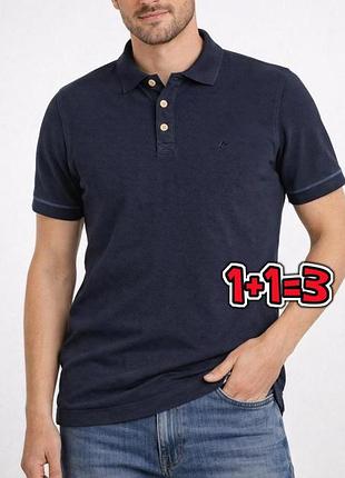 🎁1+1=3** фирменная темно-синяя мужская футболка поло хлопок mantaray, размер 50 - 52