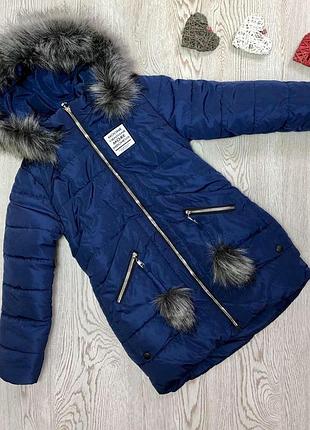 Подовжена зимова курточка на флісі wellajur 128-168 зростання 140-146