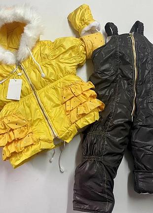 Зимовий костюм з комбінезоном на овчині 74-98 зріст 80-86