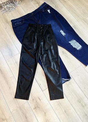 Неймовірно стильні жіночі штани брюки з еко шкіри чорного кольору розмір s new look з штучної шкіри на високій посадці