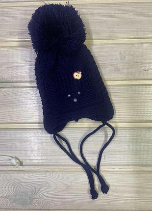 Шапка на флісі із зав'язками 46-52р 1-3 роки