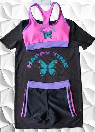 Купальник топ шорты с футболкой 5-10 лет 116-146 рост №263 116