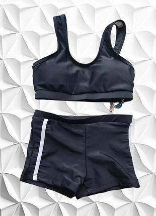 Купальник черный с шортами 4-10 лет 104-176р №7723 140