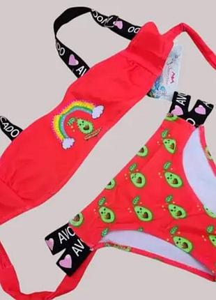 Купальник на дівчинку з топом 122-176р італія no602 корал 164-176