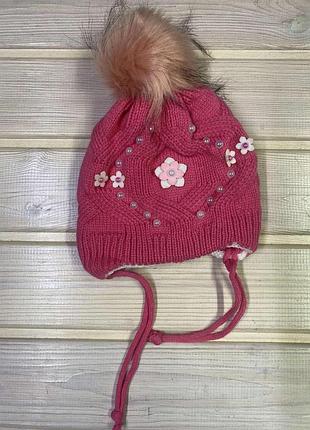 Шапка на махре с завязками 44-50р 0-3 года