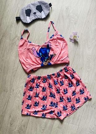 Пижама летняя на девочку стич с топом 122-176 рост 134