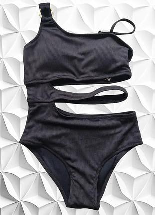 Купальник черный рубчик 6-16 лет 116-140 рост №7760 122