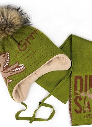 Шапка на зав'язках з шарфом талві 46-54р 48-50 см.