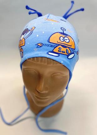 Трикотажная шапочка на завязках для мальчика 0-3 года 40-48р польша 44