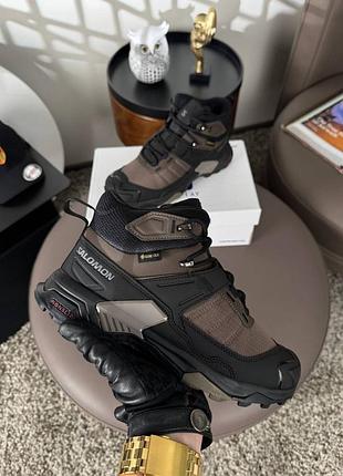 Мужские кроссовки теплые зимние salomon x ultra 4 mid fur black brown