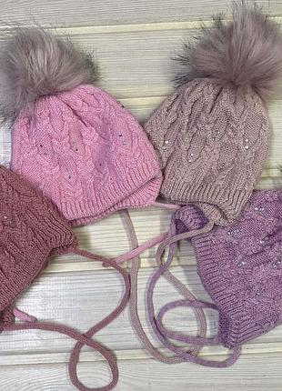 Шапка на флісі із зав'язками 44-50р 0-3 роки