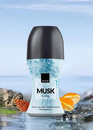 Musk exhale avon 50 мл, дезодорант-антиперспірант з кульковим аплікатором musk exhale