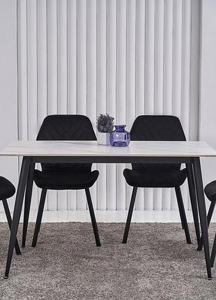 Обеденный керамический стол tm-100 белый мрамор + черный