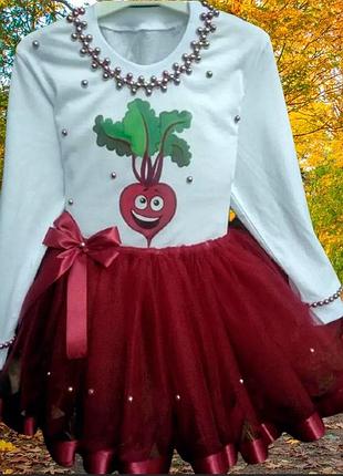 Тематический костюм для девочки "свекла" no brend, юбка, реглан, обруч, цвет белый+бордо, размеры 1-10 лет 2