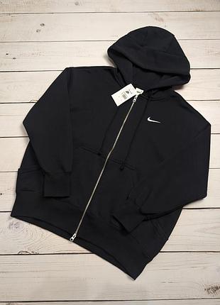 Жіноча чорна утеплена оверсвйз толстовка на флісі nike nsw оригінал зіп худі кофта з капюшоном найк